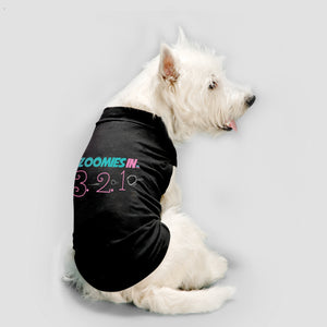 Funny dog tank top to showcase your pup's need for speed. Custom text print "Zoomies in 3.2.1". Good quality t-shirt 65% cotton 35% polyester soft material. Available colours black, red, pink and light blue.