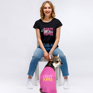 Funny dog tank top to showcase your pup's personality. Custom text print "Crazy Pupper". Good quality t-shirt 65% cotton 35% polyester soft material. Available colours black, red, pink and light blue.