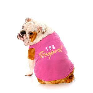 Funny dog tank top and a perfect gift idea for your furry friends. Custom text print "The Pooper". Good quality t-shirt 65% cotton 35% polyester soft material. Available colours black, red, pink and light blue.