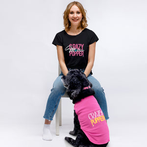 Funny t-shirt for dog lovers and a perfect gift idea for dog moms. Custom text print "Crazy Mother Pupper". Good quality t-shirt 100% pre-shrunk cotton, classic fit. Available in red and black colours.