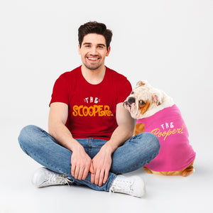 Funny t shirts for dog lovers and a perfect gift idea for dog "pawrents". Custom text print "The Scooper". Good quality t-shirt 100% pre-shrunk cotton, classic fit. Available in red and black colours.