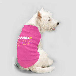 Funny dog tank top to showcase your pup's need for speed. Custom text print "Zoomies in 3.2.1". Good quality t-shirt 65% cotton 35% polyester soft material. Available colours black, red, pink and light blue.