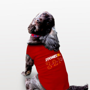 Funny dog tank top to showcase your pup's need for speed. Custom text print "Zoomies in 3.2.1". Good quality t-shirt 65% cotton 35% polyester soft material. Available colours black, red, pink and light blue.