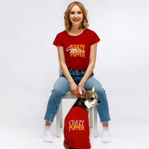 Funny t-shirt for dog lovers and a perfect gift idea for dog moms. Custom text print "Crazy Mother Pupper". Good quality t-shirt 100% pre-shrunk cotton, classic fit. Available in red and black colours.